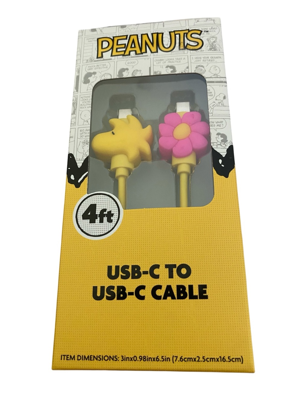 PEANUTS USB-C to USB-C Cable with Yellow Woodstock & Pink Flower Accents
